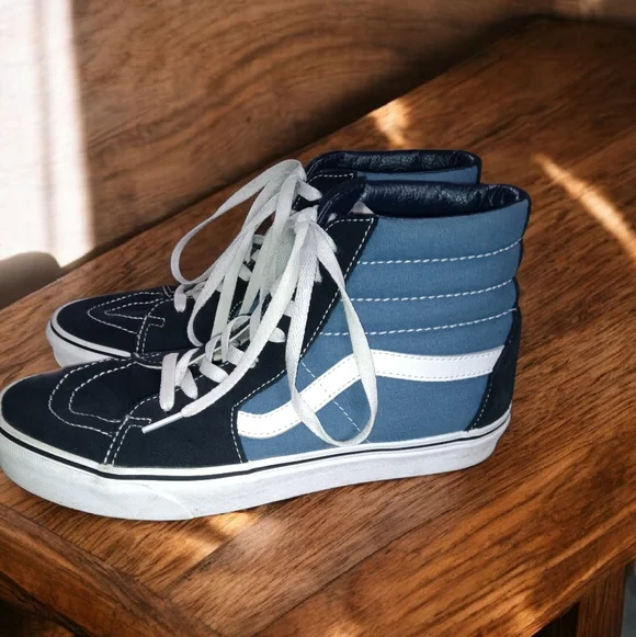 Vans Men's High-Top Sneakers - Navy and White. Van SK8 HI - Picture 2 of 5